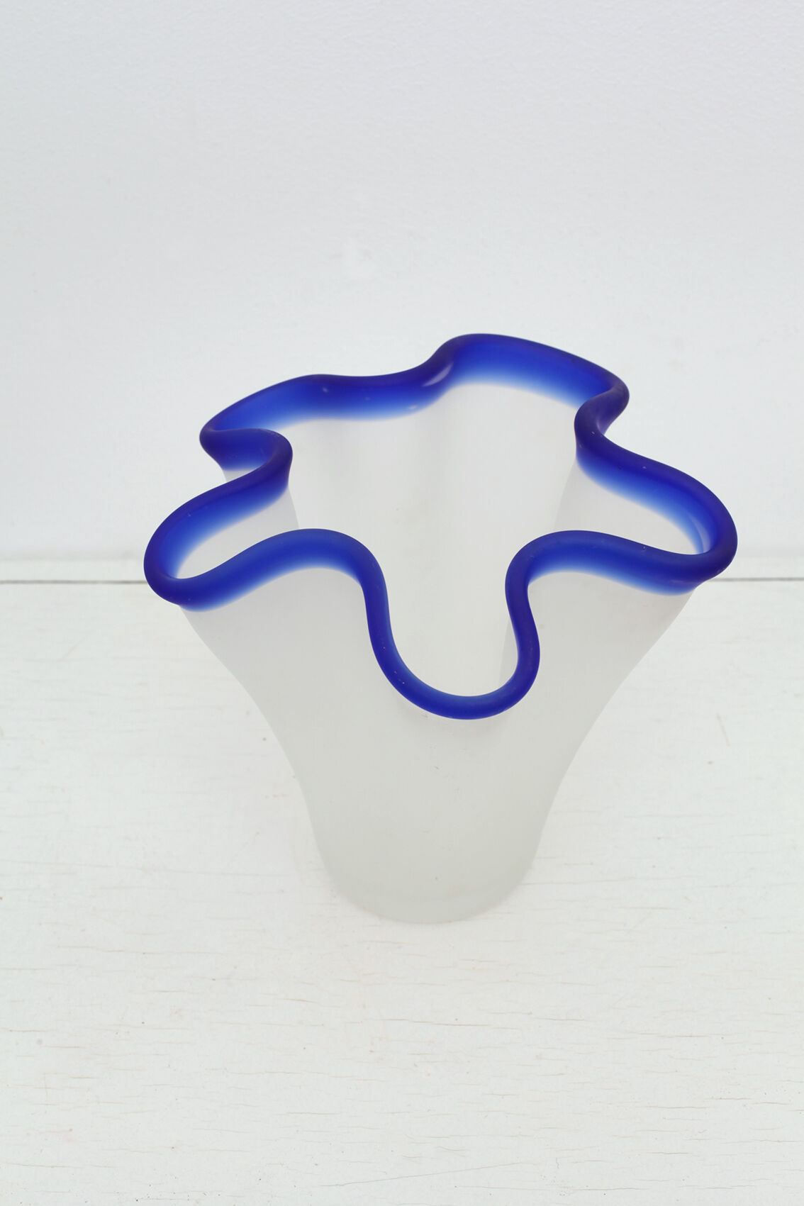 Vase handkerchief sandblasted glass blue edges