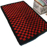 3x6 Red Black Checkered Wool Vintage Rug, 107x180Cm SK 70252