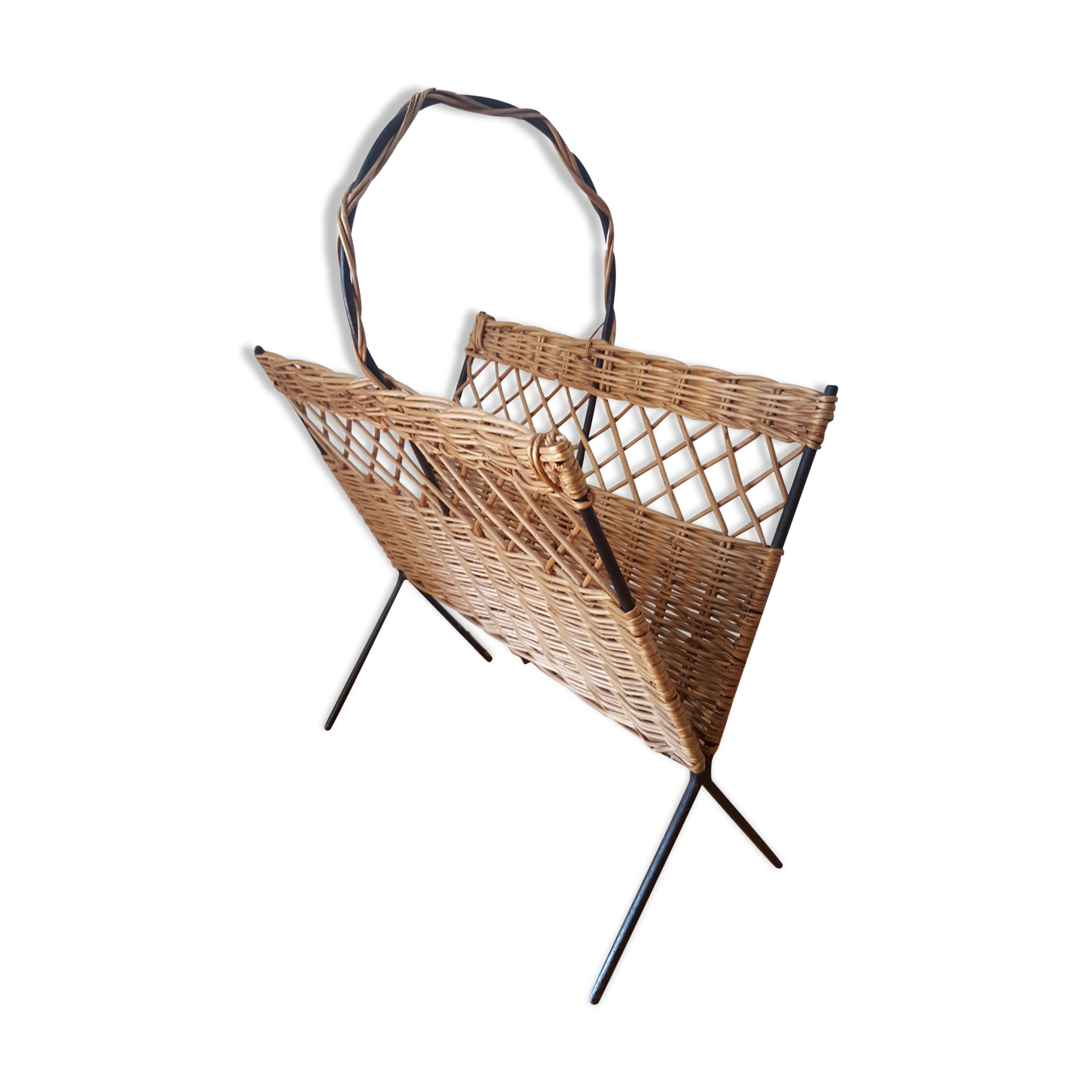 Vintage rattan magazine holder