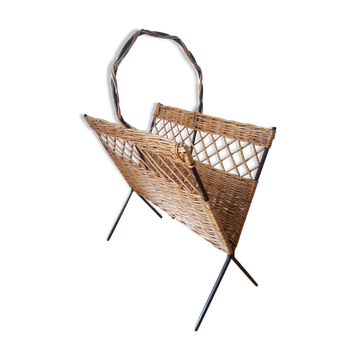 Vintage rattan magazine holder