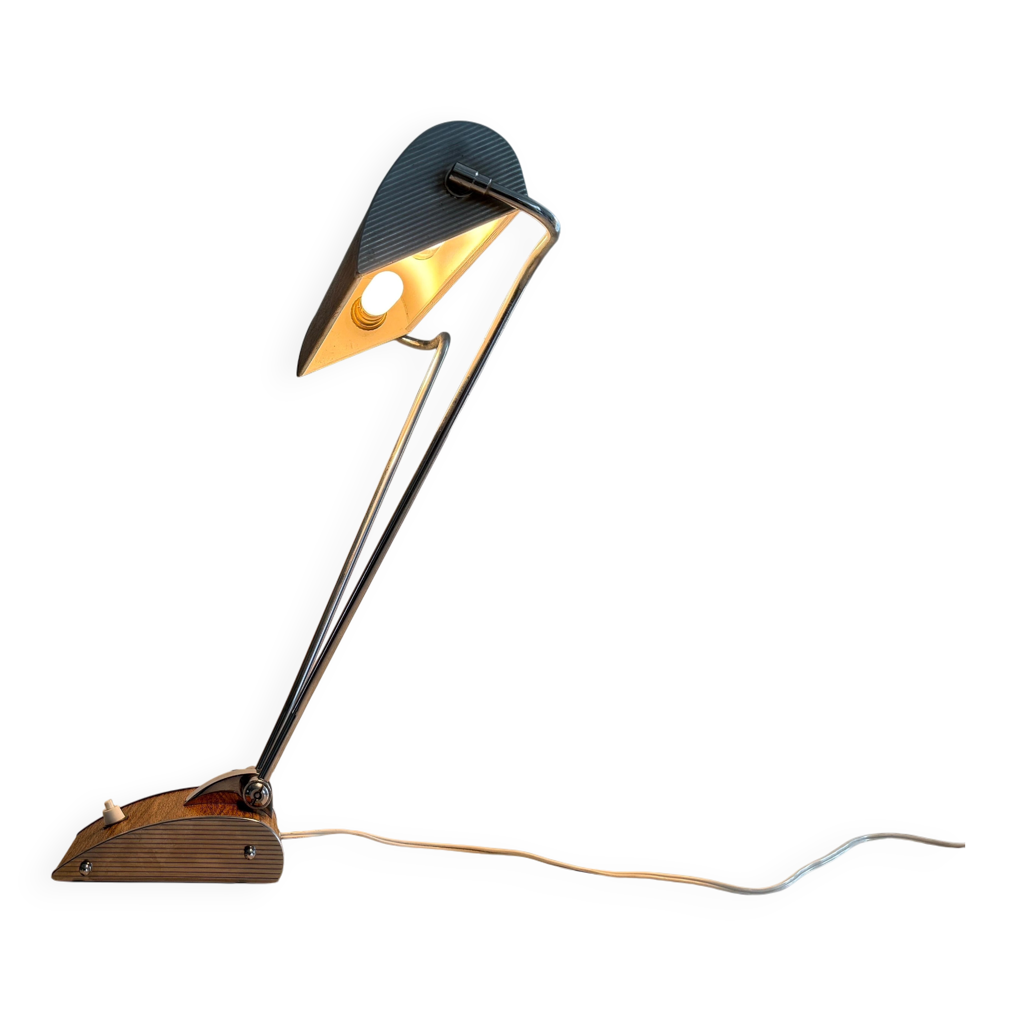 Large metal desk lamp with Wood Design texture by Eileen Gray, 1950s, France.