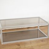 Aluminium coffee table and smoked glasses, France, circa 1980