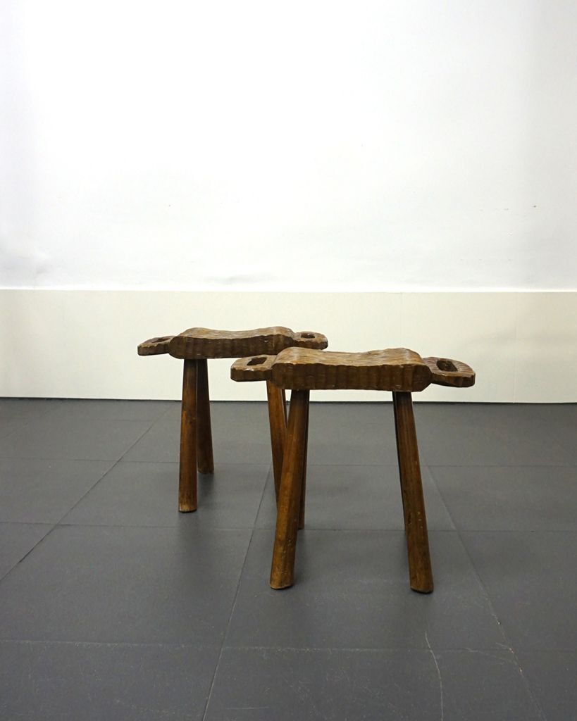 Pair of rustic stools in brutalist style