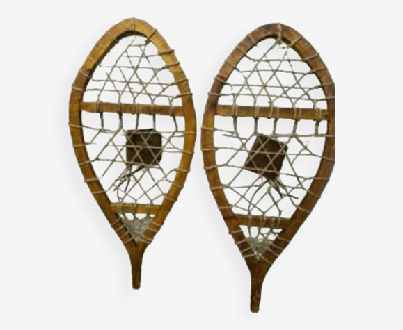 Pair of wooden snowshoes