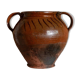 Antique rustic brown terracotta ceramic confit pot with twin handles, 19th-century Italy, farmhouse vase decor