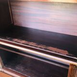 Vintage mahogany avocado bookcase with overhead glass doors circa 40's/50's