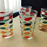 4 Vintage water or orangeade glasses. Screen-printed decoration