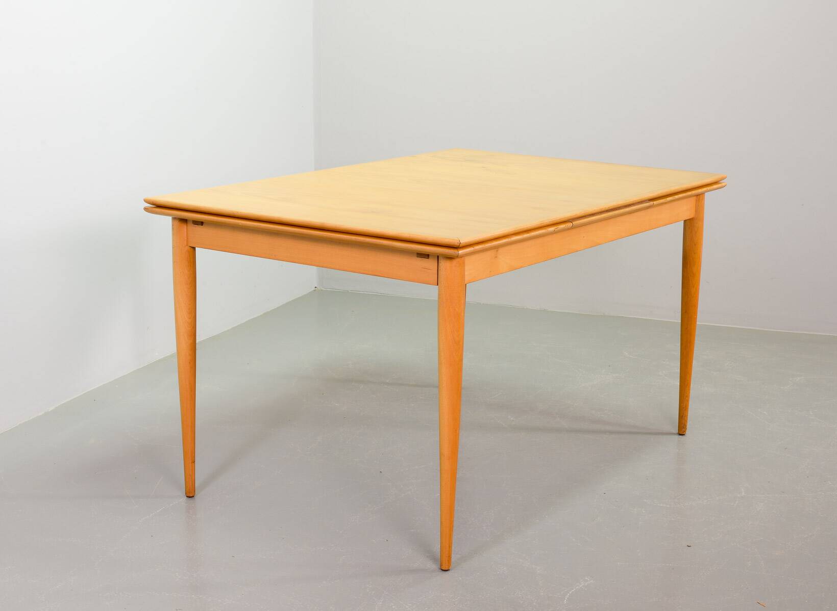 Large Extendable Solid Beech Wooden Dining Table Arno Lambrecht style 1950s