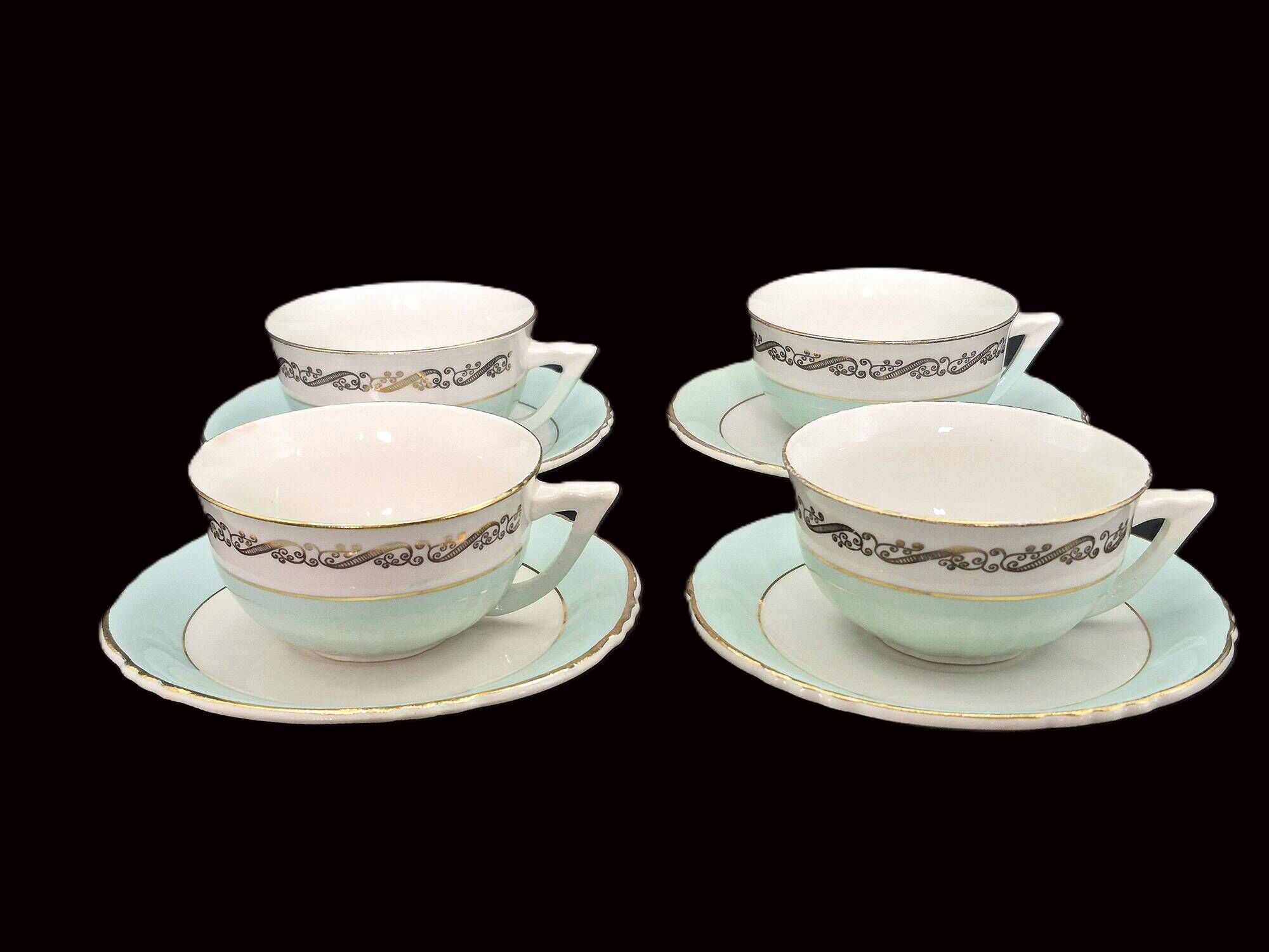 Vintage 4 cup and saucer set Seville Moulin des Loups Orchies