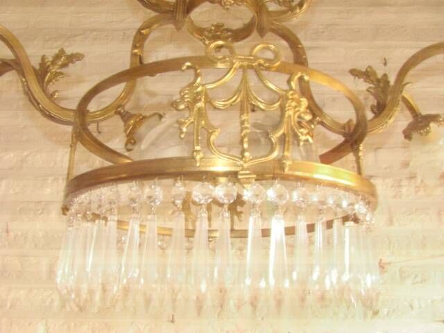 bronze and brass chandelier with 6 arms from the early 20th century