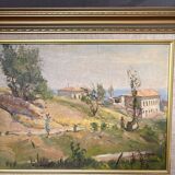 Old Oil Painting on Cardboard Landscape Provence Italy Mediterranean Caucasus So