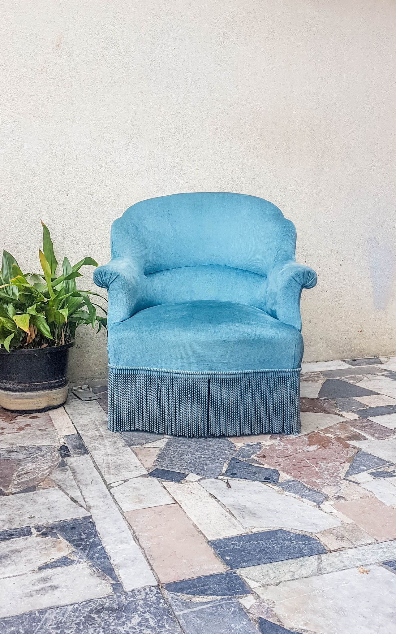 Velvet ottoman chair vintage toad velvet blue 70s