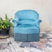 Velvet ottoman chair vintage toad velvet blue 70s