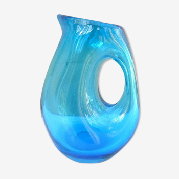 Full blue glass pitcher