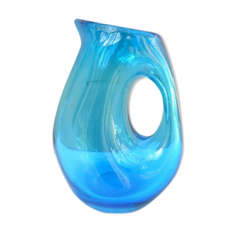 Full blue glass pitcher