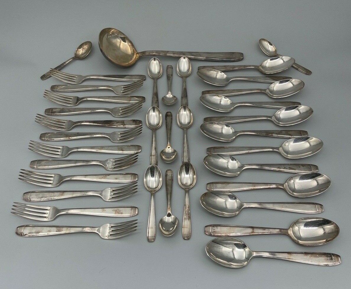 MENAGERE IN SILVER METAL DIXI 36 PIECES ART DECO LADLE SPOONFULS BOX
