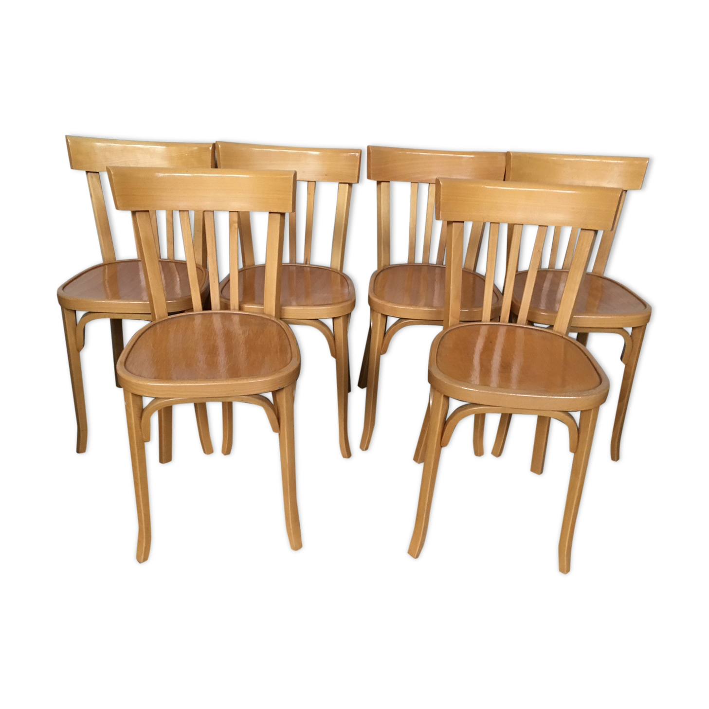 Ensemble de 6 chaises Baumann bistrot en bois clair