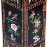 Armoire à porte simple prospère avec fleurs incrustées sculptées, laque naturelle peinte en laque dorée