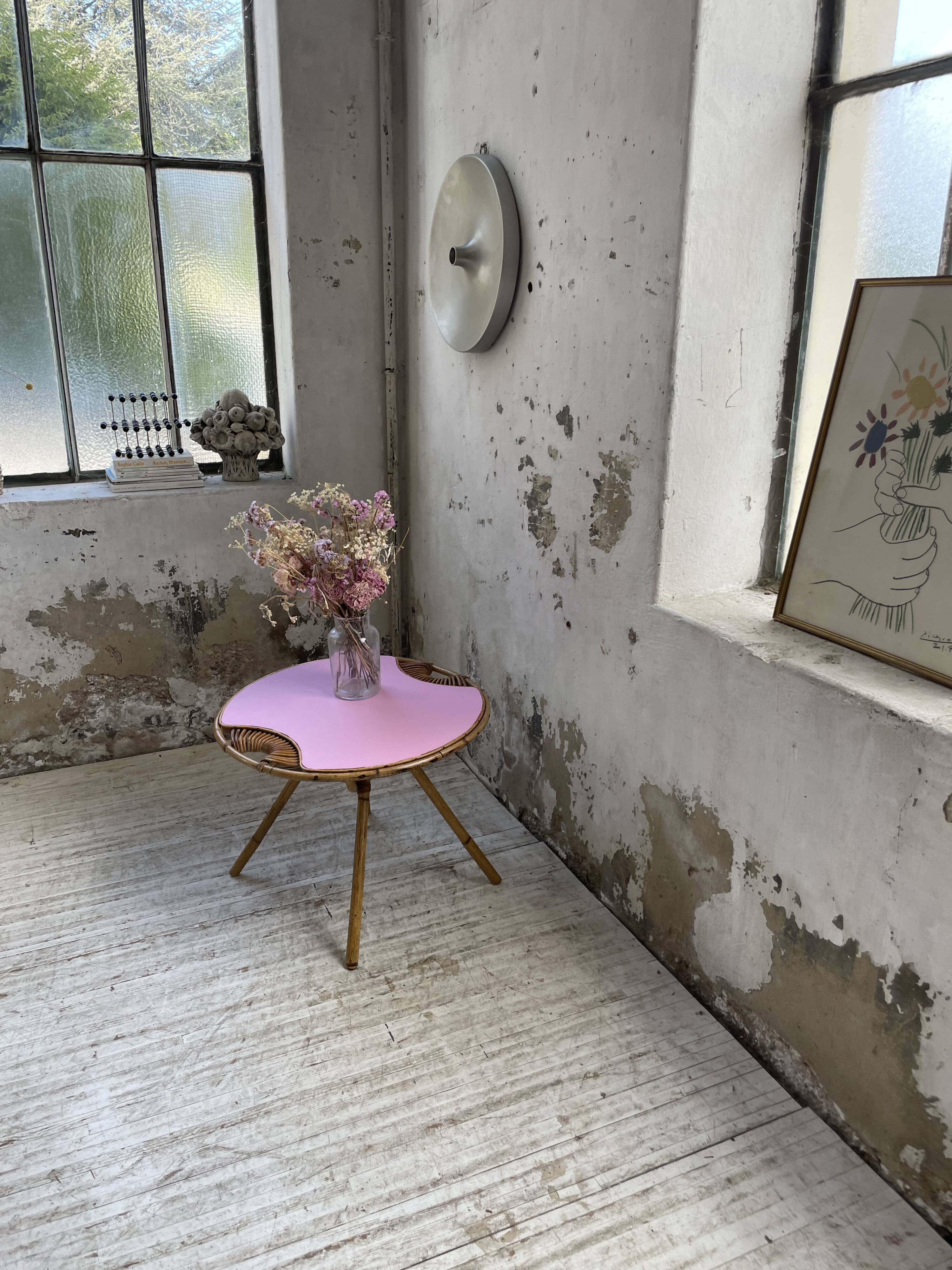 Vintage pink rattan coffee table