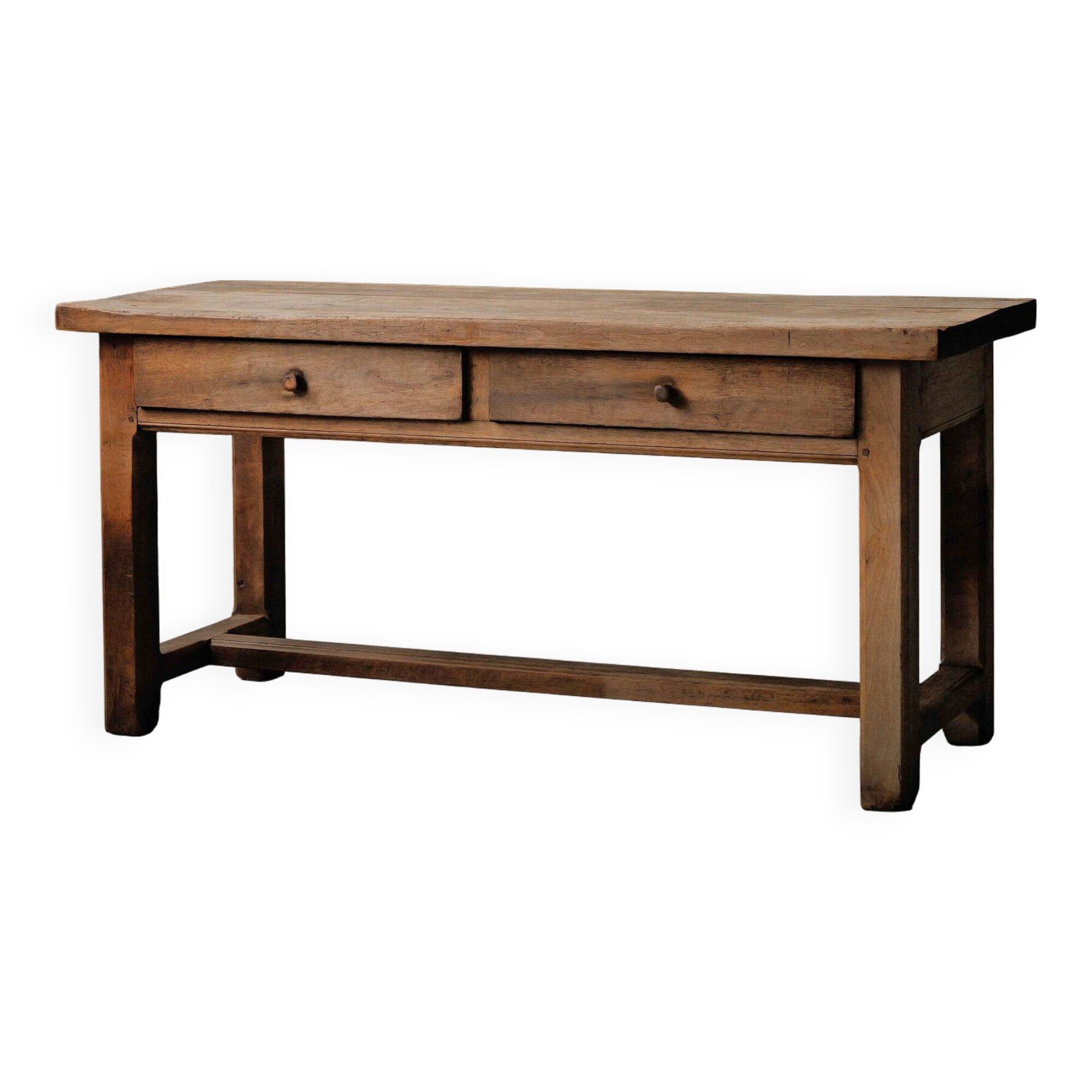 Antique work table/console in solid oak, Auvergne, circa 1900