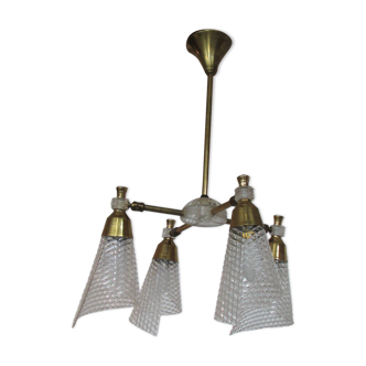 Lustre en métal doré et plexiglas