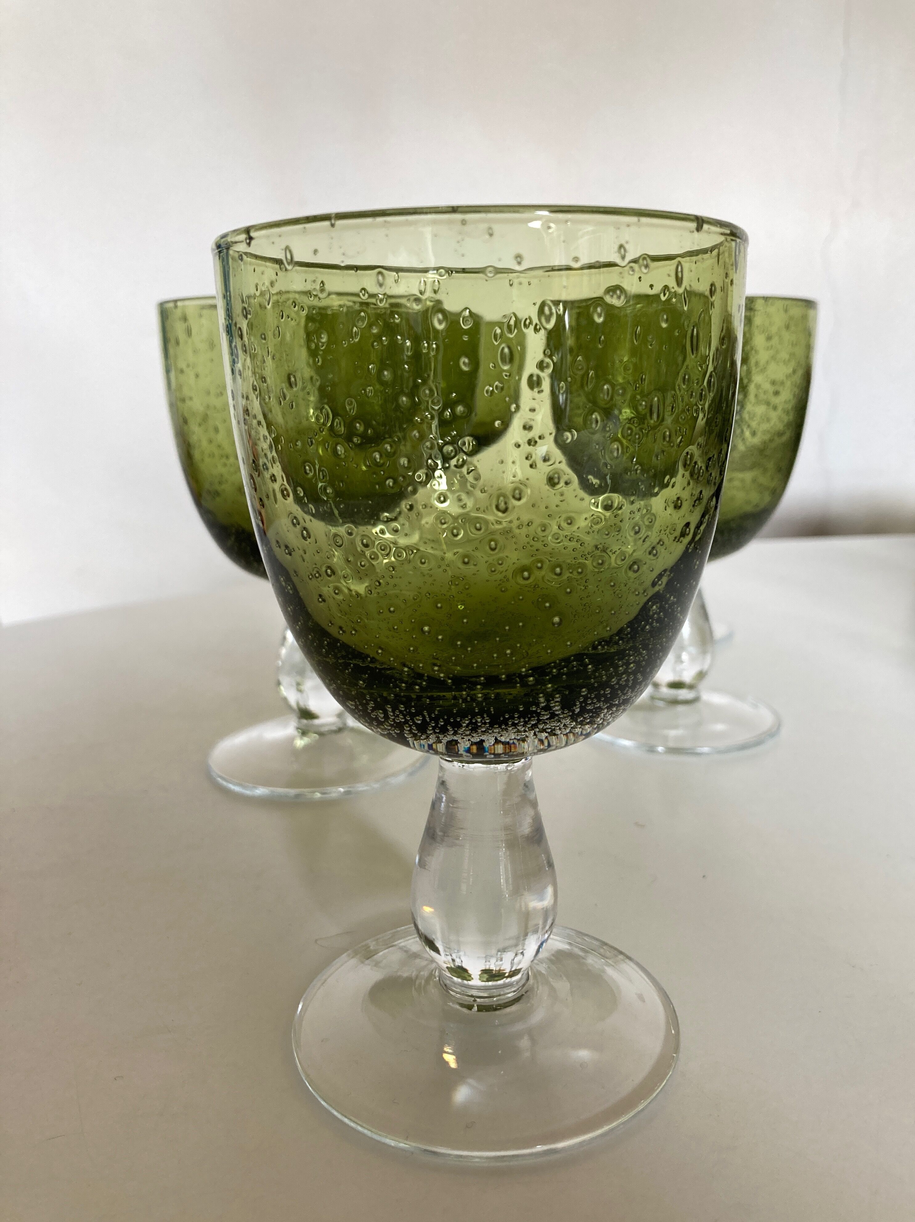 Set de 6 verres 1970 en verre bullé vert
