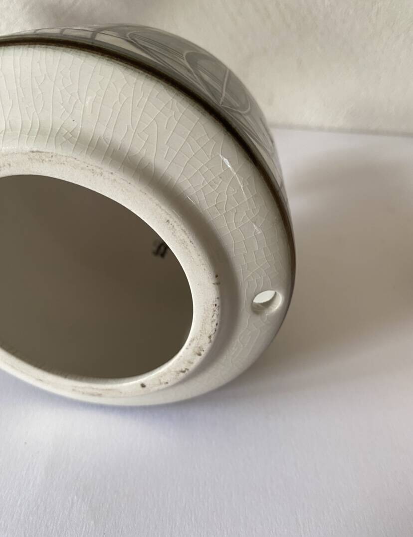 Earthenware lamp, braided fabric cable, 70s