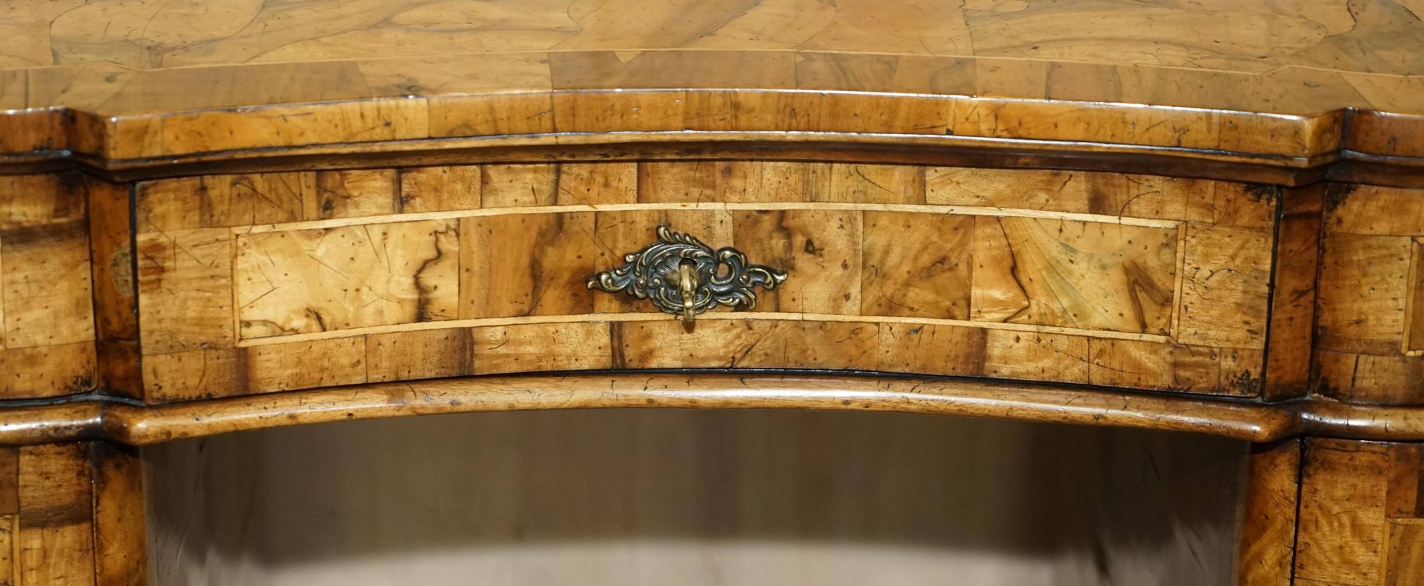 Antique Italian writing desk in olive wood circa 1860