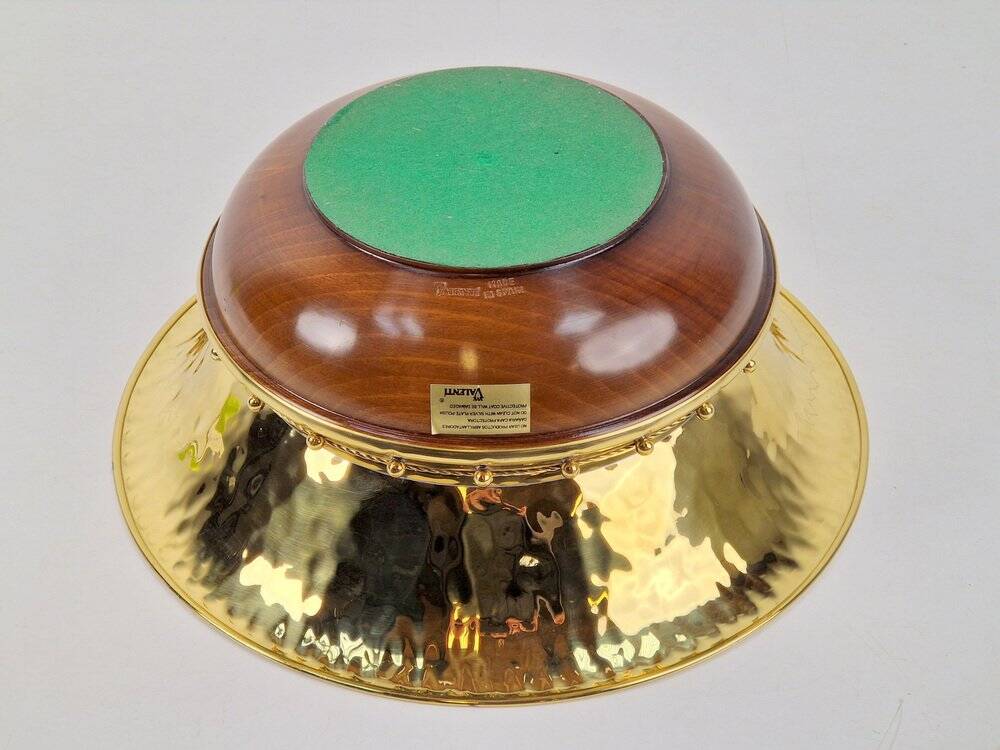 Vintage Valenti Gold Plated Centerpiece Bowl on Walnut Base, 1990s