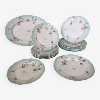 Service d'Assiettes Plates + Dessert + Plat Ovale - Porcelaine Monogrammes - XIXe Siècle
