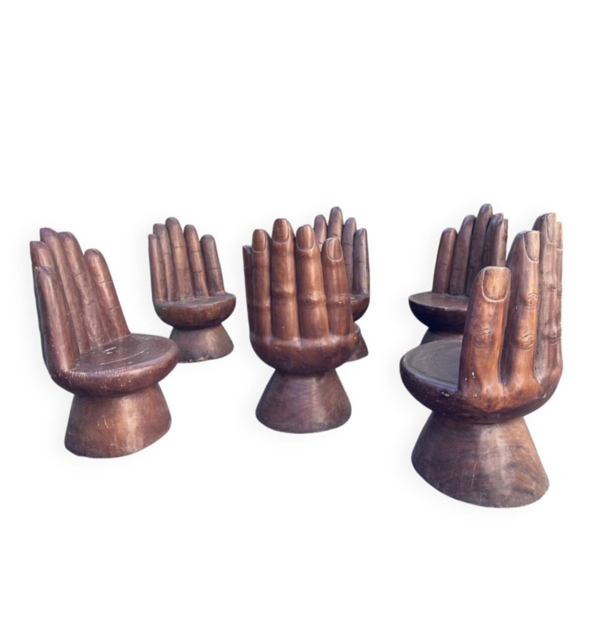 Set of 6 wooden "hand" chairs