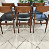 Set of 6 Scandinavian teak chairs, 1970s design.