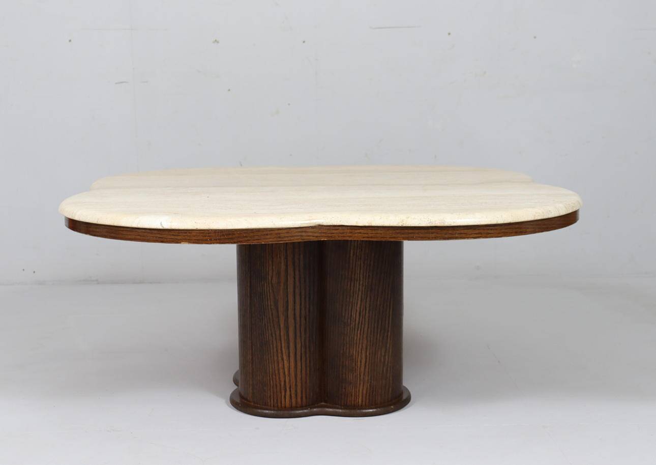 Coffee table with travertine top in cloverleaf shape, Italy, 1970s.
