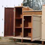 Renovated Art Deco buffet, pink marble and original mirror.
