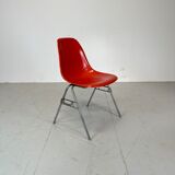 Vintage Eames Herman Miller DSS side chairs in coral orange