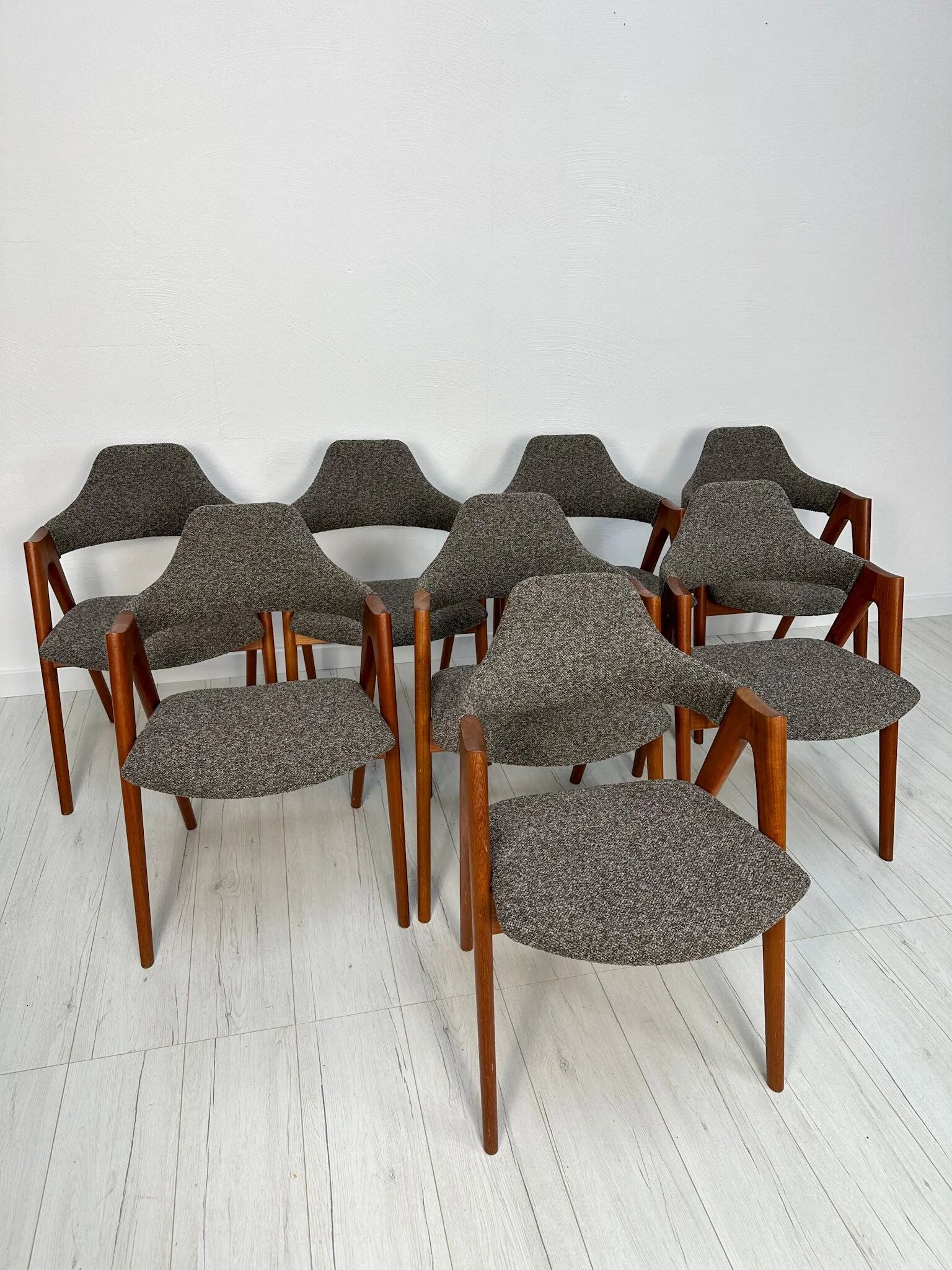 1960s set of 8 Compass teak dining chairs by Kai Kristiansen for Schou Andersen Møbelfabrik