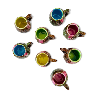 Set of 8 small vintage digestive cups colorful ceramic 50s/60s