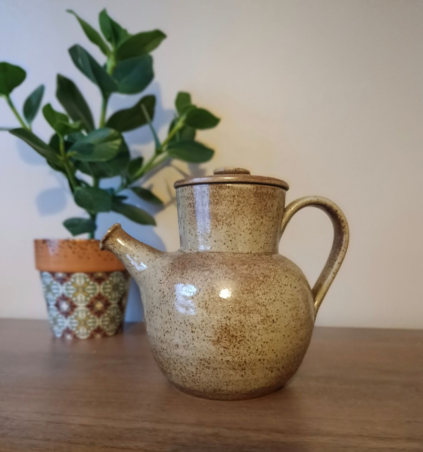Vintage stoneware teapot signed by Nathalie and Christophe Hurtault.