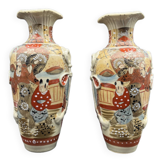 Pair of Vases Satsuma 29 cms Japan early XXe