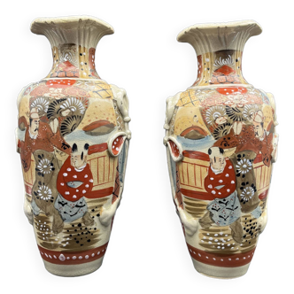 Paire de Vases Satsuma Japon debut XXe