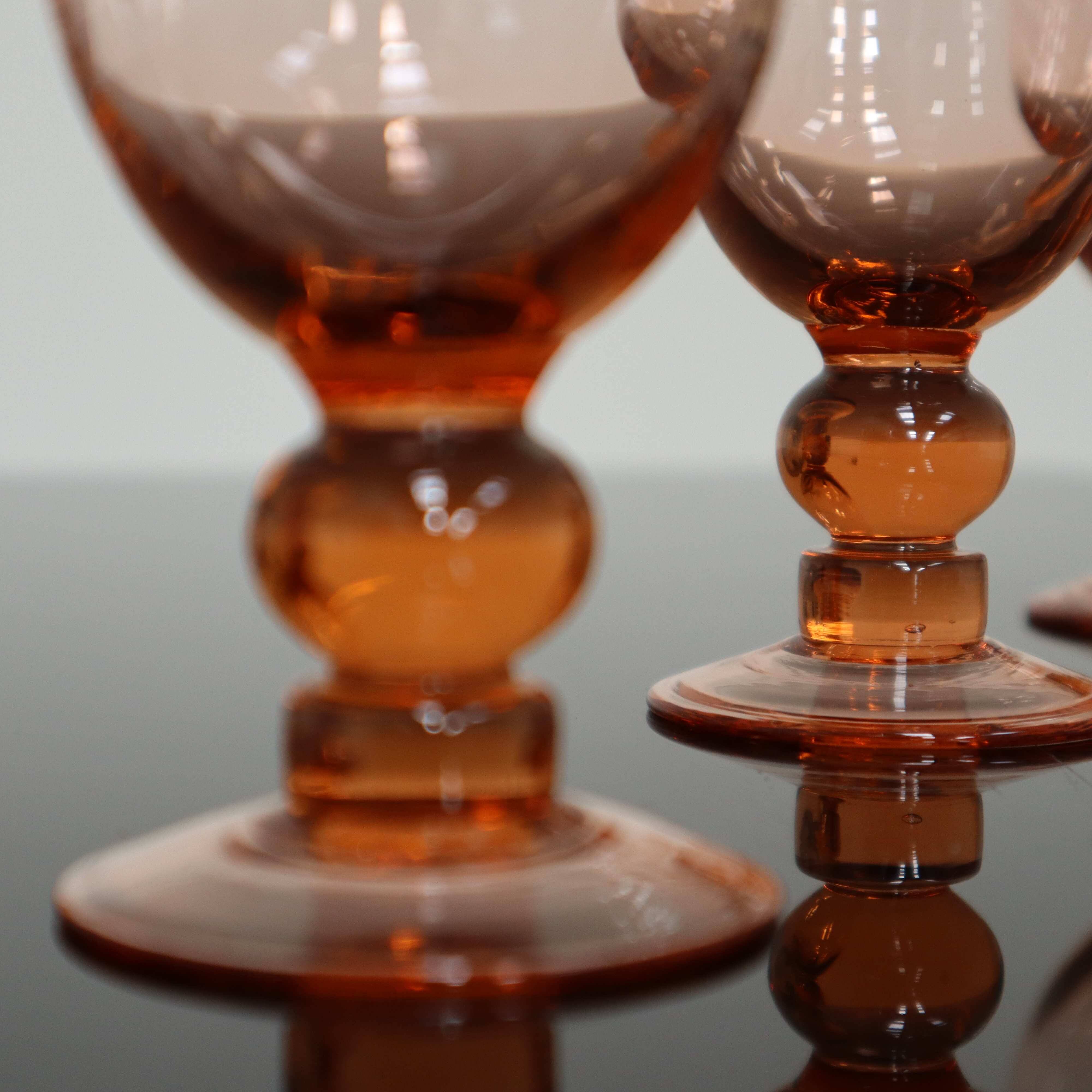 5 vintage pink stemmed antique glasses