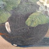 Vintage French oil painting of chrysanthemums, signed