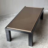 Large Belgochrom coffee table in gold and smoked glass.