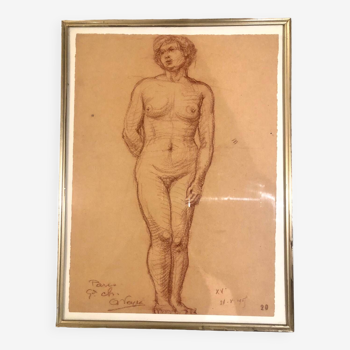 Nu académique sanguine femme , œuvre originale signée