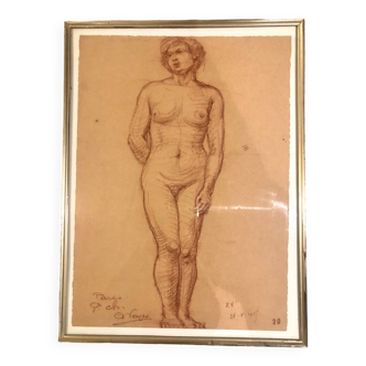 Nu académique sanguine femme , œuvre originale signée