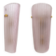 Pair of Murano Glass Wall Sconces in Pink Ribbed Glass and Brass, Italy