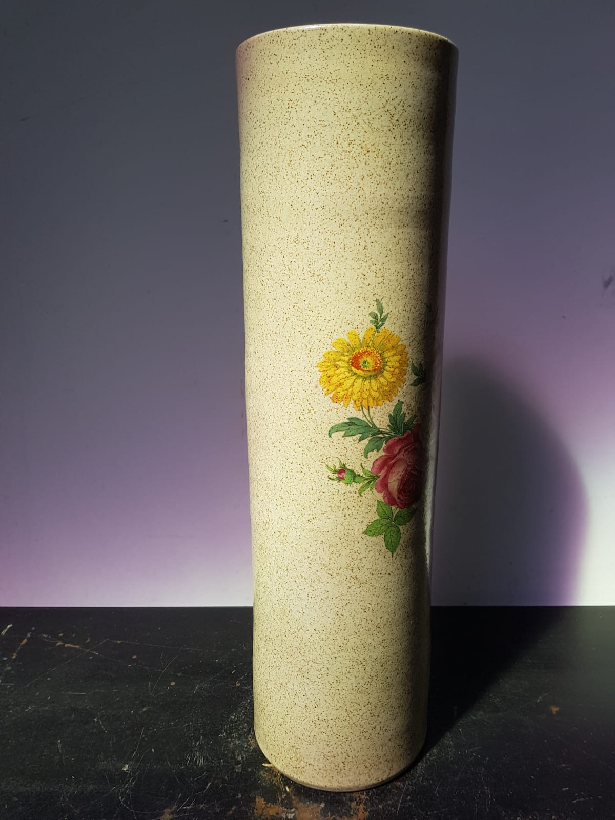Old Vase Enamelled Sandstone Scroll Painting Decoration Vintage Flowers