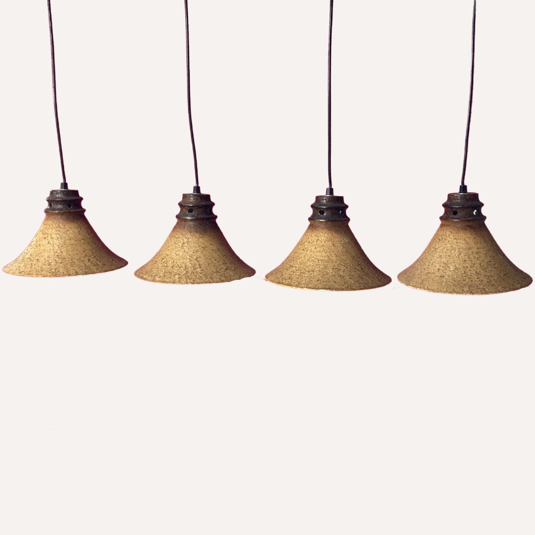 Set of 4 "cork" hanging lamps, 1960s