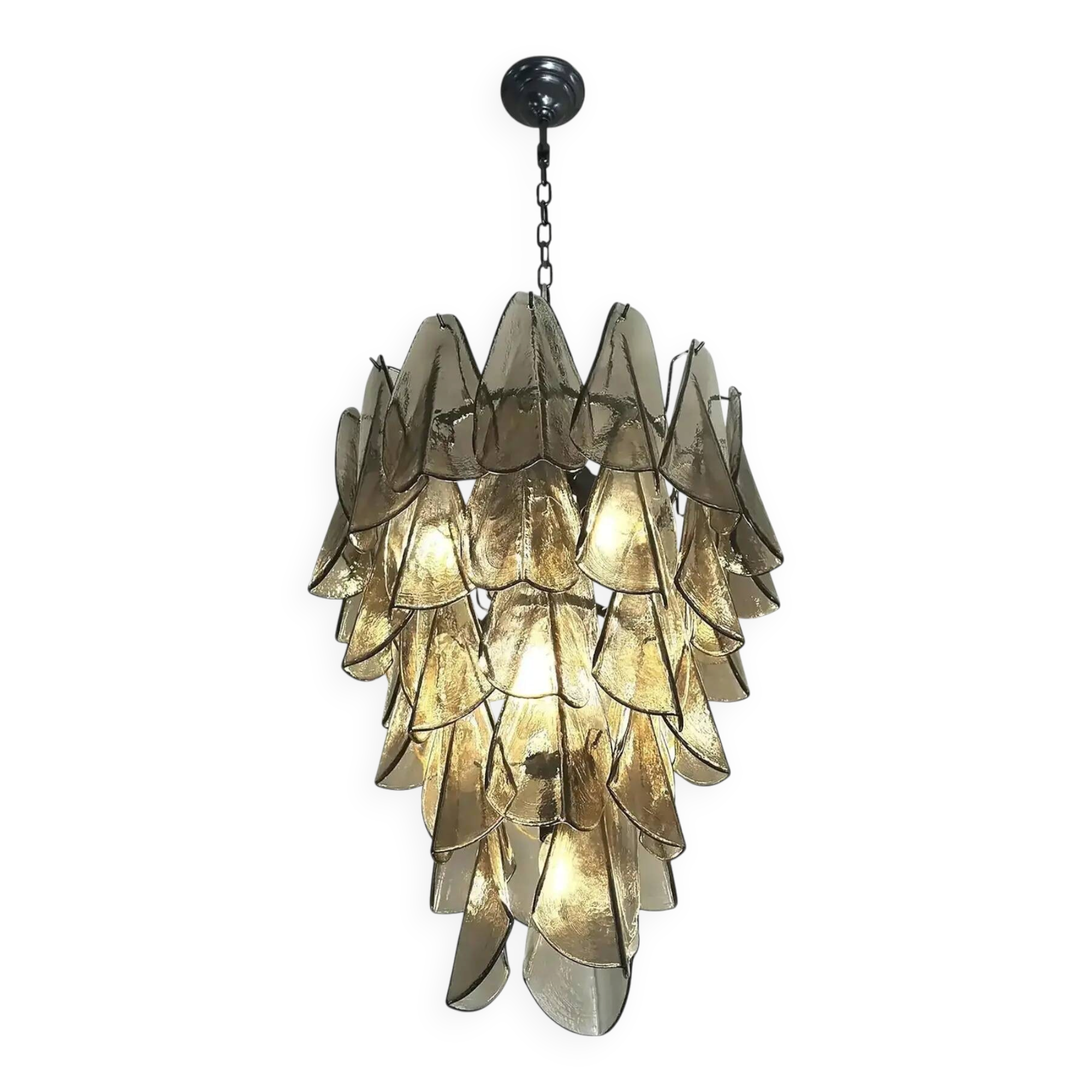 Luxury Smoked Fumé Murano Glass “Rondini” Chandelier with Cascading Design