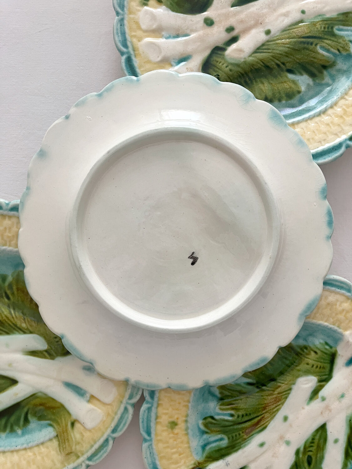 6 asparagus plates in faience barbotine from Salins